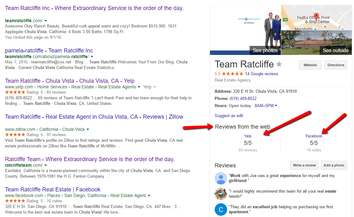 Realtor reviews from Yelp and Facebook now showing up in Google Business pages