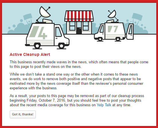 Yelp DOES protect businesses from non-consumer experience review attacks